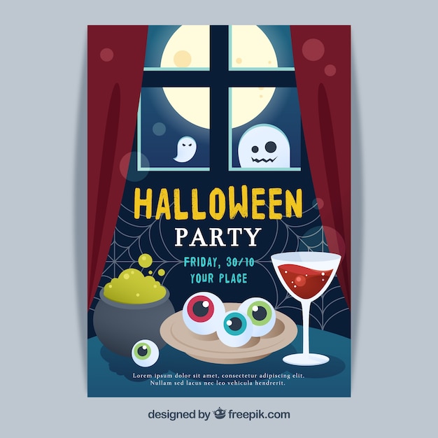 Halloween-plakat mit der küche der hexe