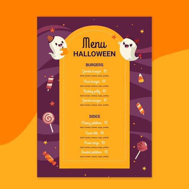 Kostenloser Vektor halloween restaurant menü