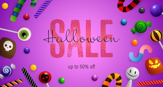 Halloween Sale Schriftzug mit Zuckerstangen und Lutscher