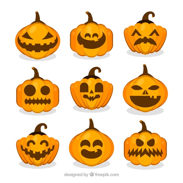 Halloween-Sammlung von neun unterschiedlich geformten Kürbissen