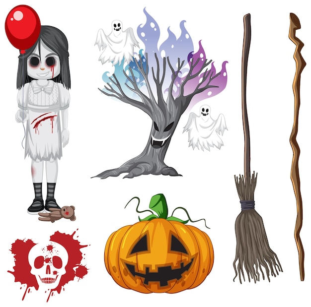 Kostenloser Vektor halloween-thema mit zombie und kürbis