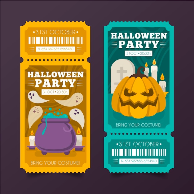 Kostenloser Vektor halloween-tickets im flachen design