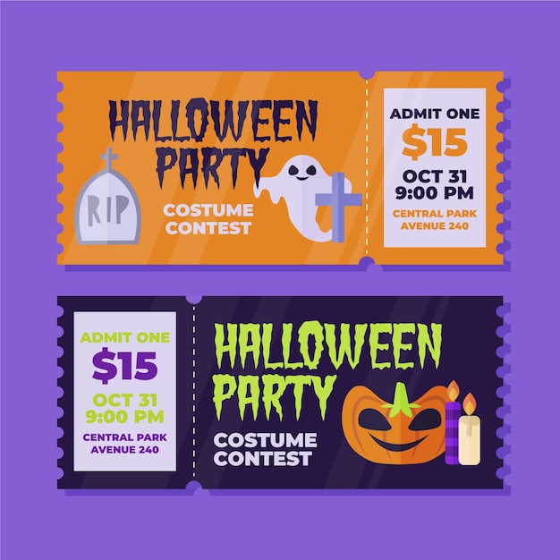 Kostenloser Vektor halloween-tickets im flachen design