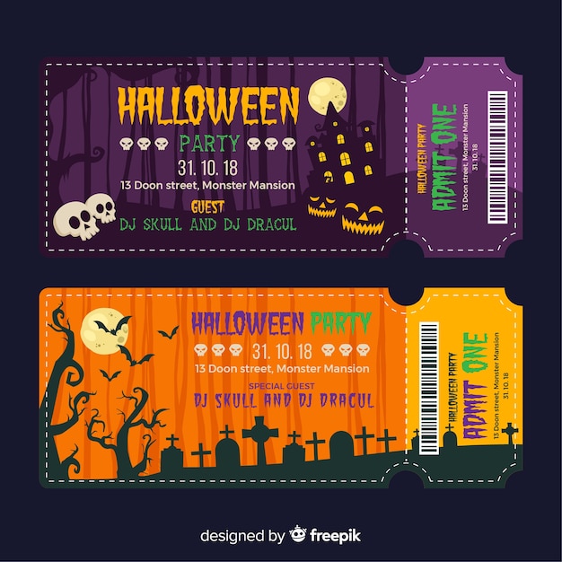 Kostenloser Vektor halloween ticketvorlage