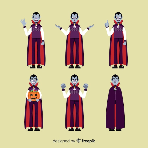 Halloween Vampir Charakter Sammlung mit flachen Design