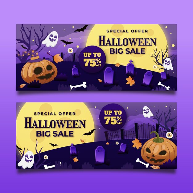 Halloween-Verkaufsbanner mit Farbverlauf eingestellt