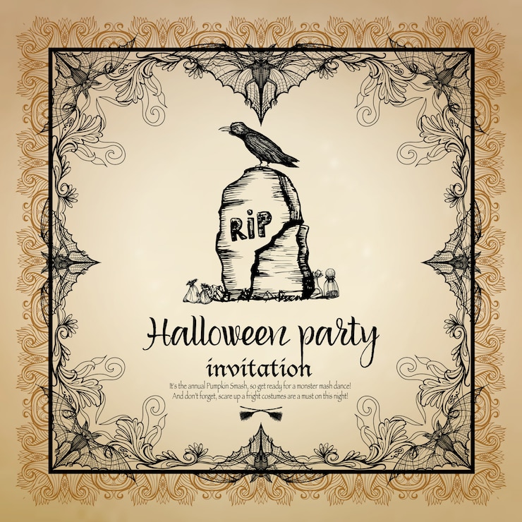 Kostenlose Vektor halloween vintage einladung mit rahmen