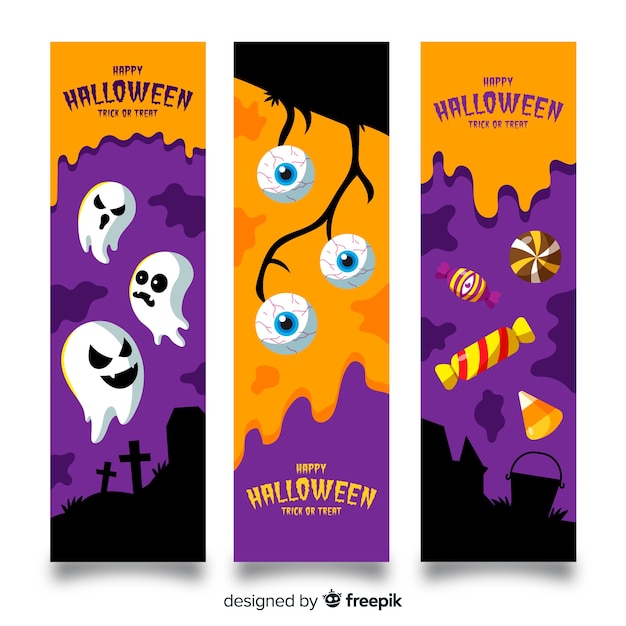 Halloween-web-banner-sammlung mit flachem design