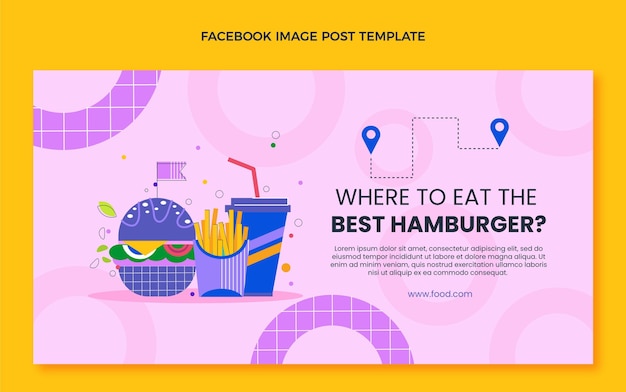 Kostenloser Vektor hamburger facebook-post im flachen design