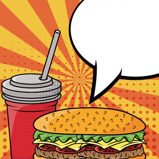 Hamburger und soda fast-food-pop-art-stil