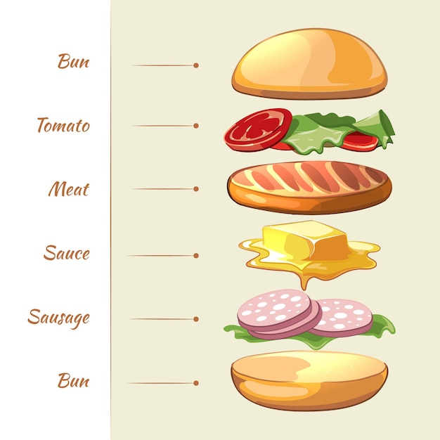 Kostenloser Vektor hamburger zutaten infografik vorlage