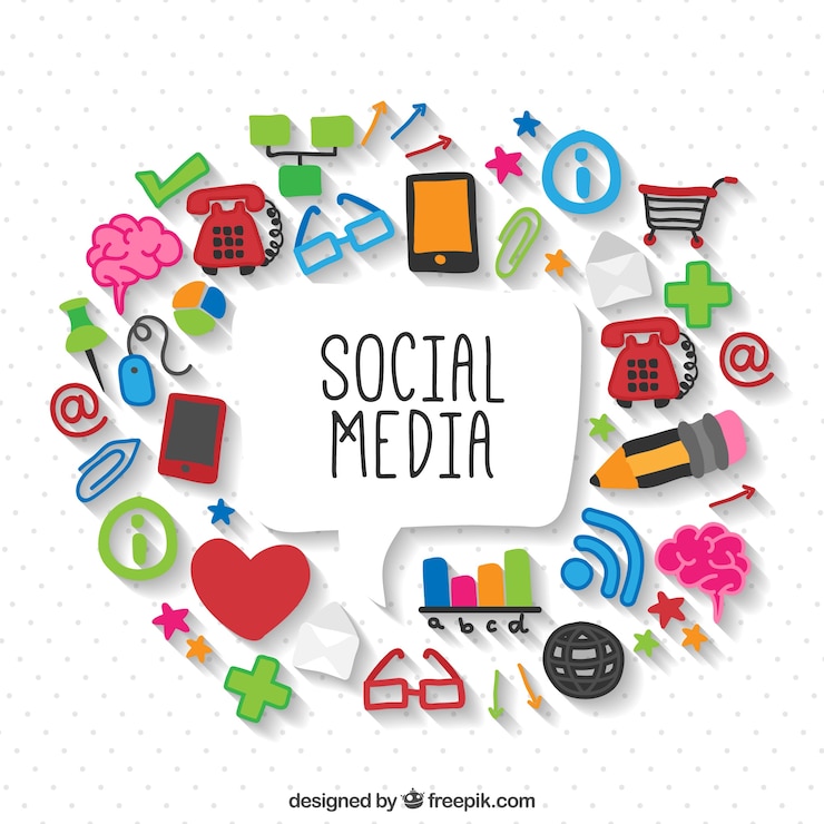 Kostenlose Vektor hand bemalt social-networking-ikonen-hintergrund