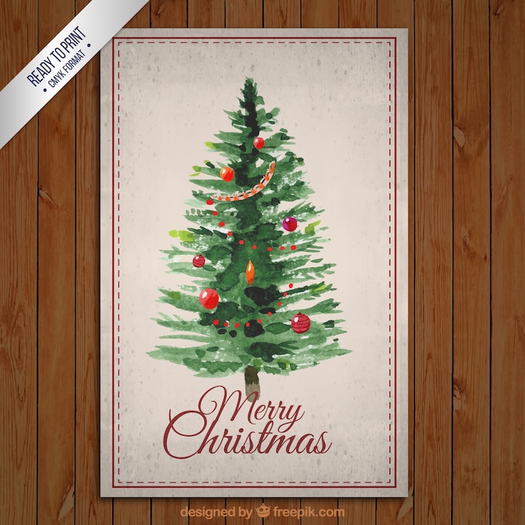 Kostenlose Vektor hand bemalt weihnachtsbaum-karte