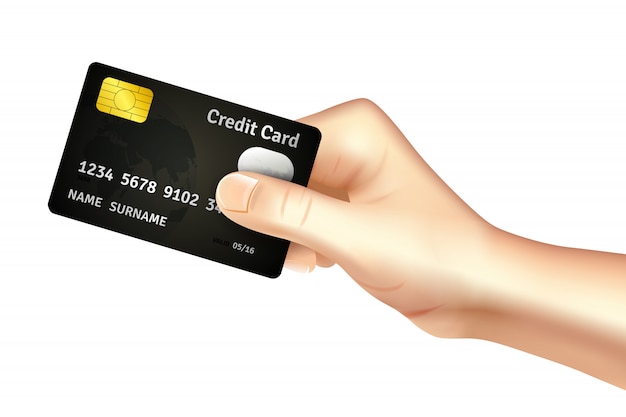 Hand, die Kreditkarteikone hält