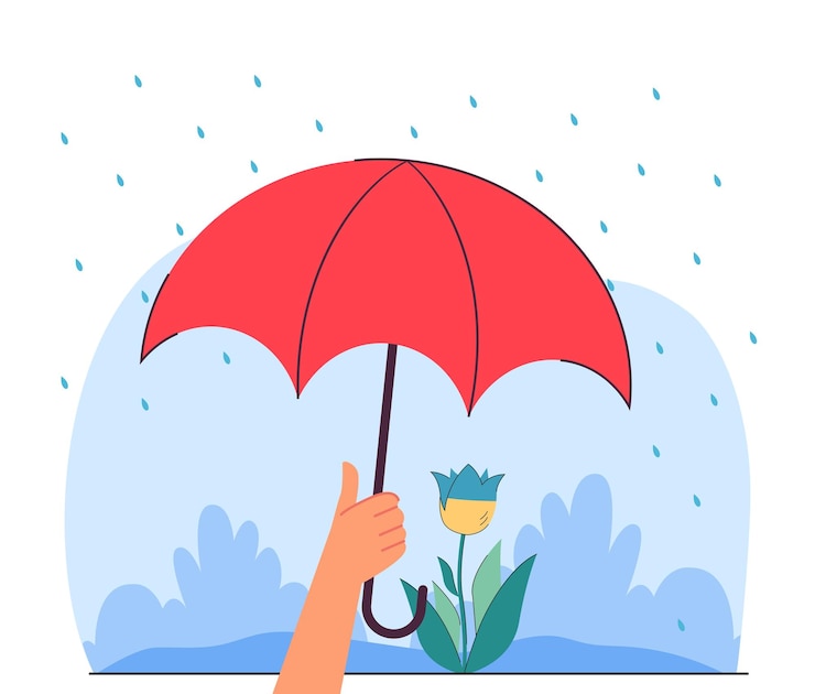 Kostenlose Vektor hand, die regenschirm über blauer und gelber blume hält. menschen, die der ukraine helfen, geld spenden und versuchen, den krieg zu stoppen, flache vektorgrafiken. unterstützungskonzept für banner, website-design oder landing-webseite