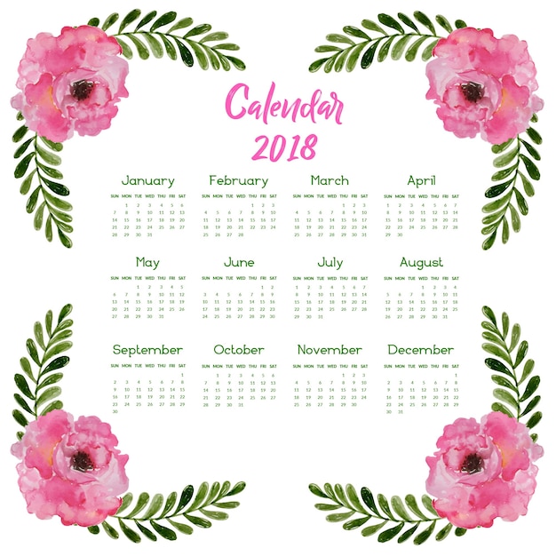 Hand gezeichnet aquarell floral jahreskalender 2018