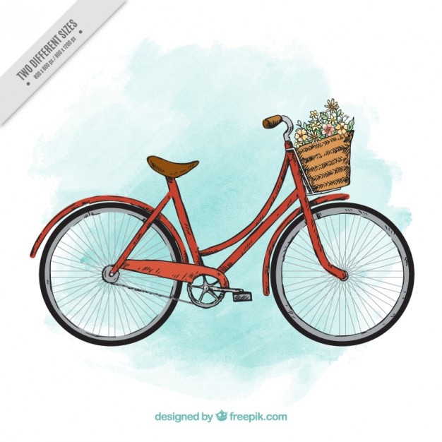 Kostenloser Vektor hand gezeichnet aquarell retro-fahrrad mit korb hintergrund