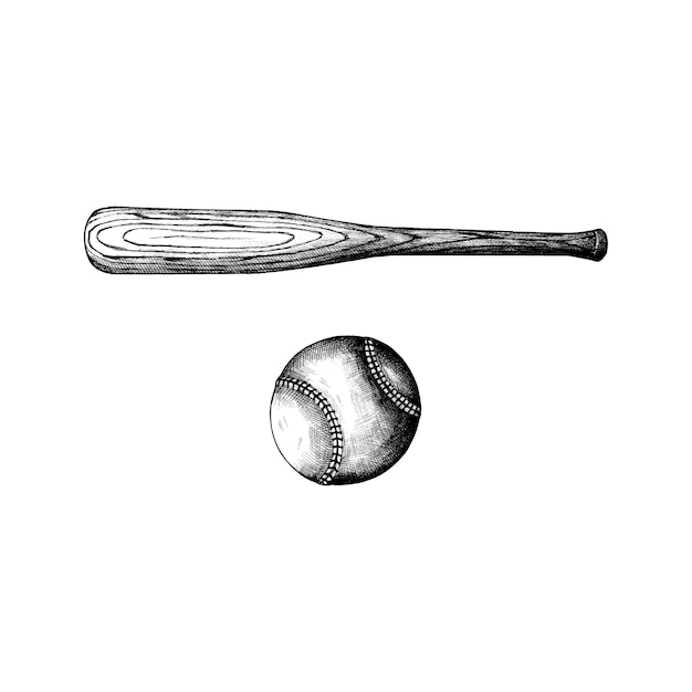 Hand gezeichnet Baseballschläger und Ball