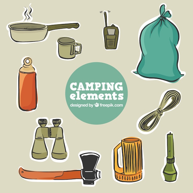 Hand gezeichnet camping-set