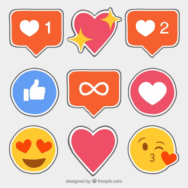 Hand gezeichnet facebook icons aufkleber