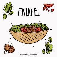 Kostenloser Vektor hand gezeichnet falafel mit zutaten