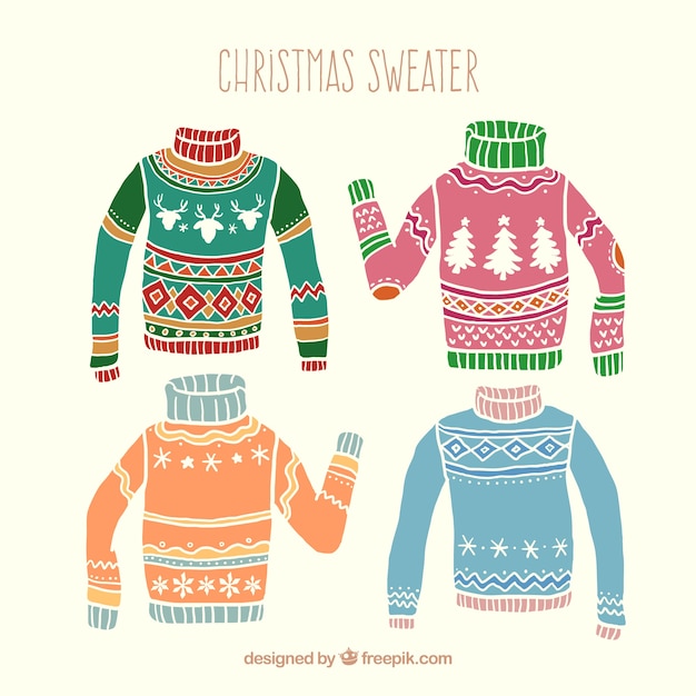 Kostenloser Vektor hand gezeichnet farbige weihnachts pullover