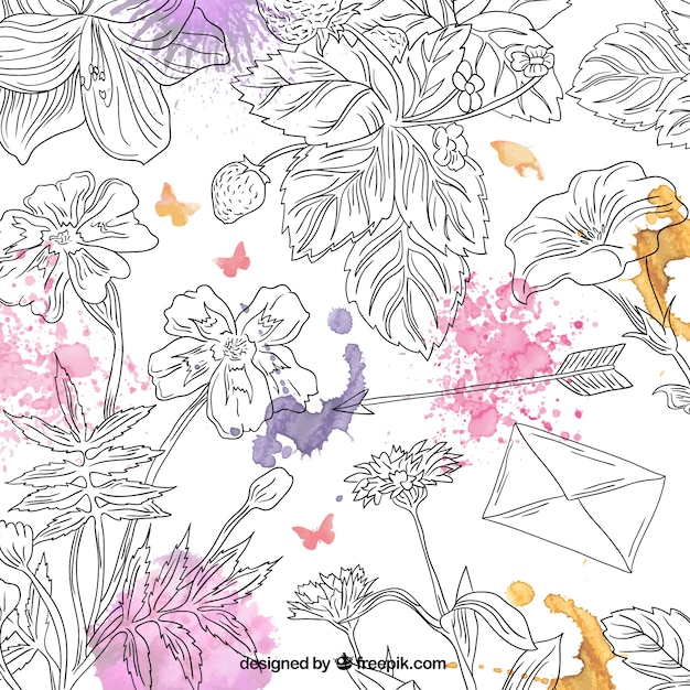 Hand gezeichnet floralen hintergrund mit aquarell spritzer