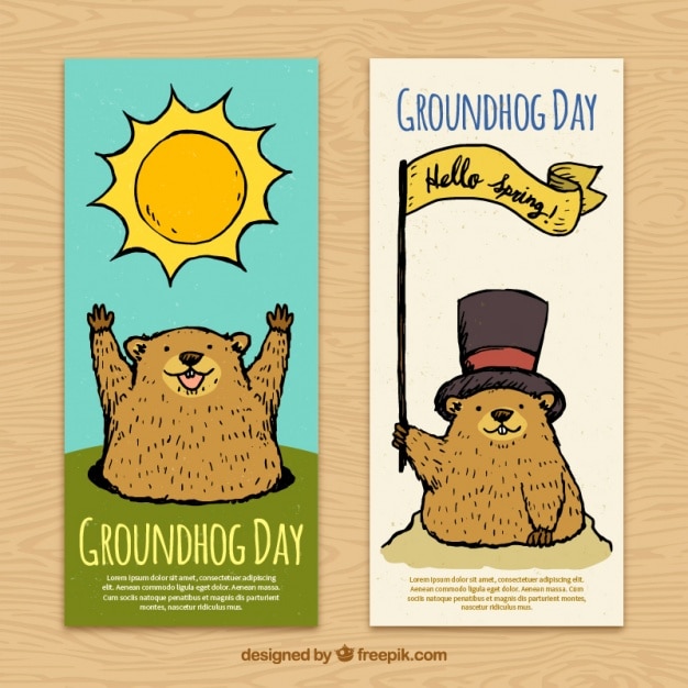 Kostenloser Vektor hand gezeichnet groundhog day banner