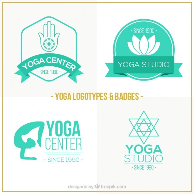 Kostenloser Vektor hand gezeichnet grün yoga-zentrum logos