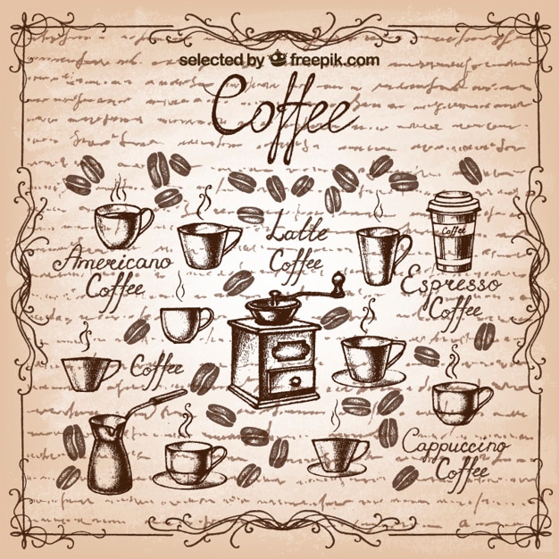 Hand gezeichnet kaffee elemente