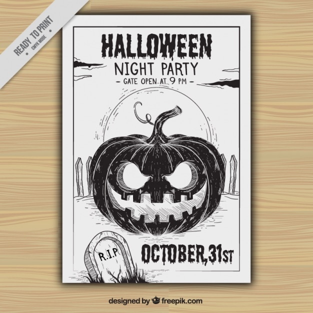 Kostenloser Vektor hand gezeichnet kürbis halloween-party-flyer