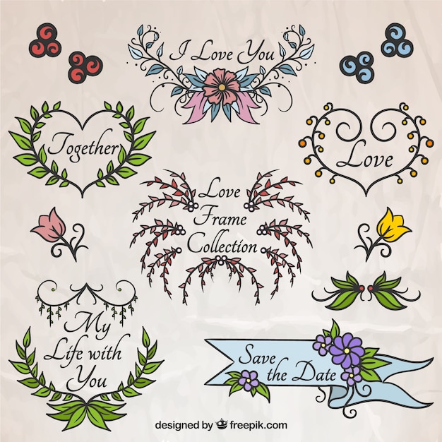 Hand gezeichnet Liebe floral frame Sammlung