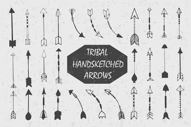 Hand gezeichnet mit der Stammes- Weinlese der Tinte eingestellt mit Pfeilen. Ethnische Illustration, traditionelles Symbol der Indianer.