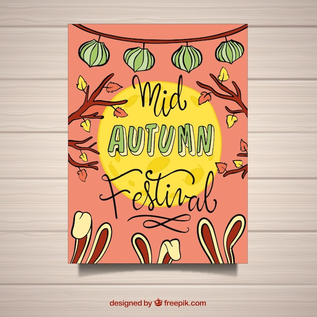 Kostenloser Vektor hand gezeichnet mitte herbst festival poster