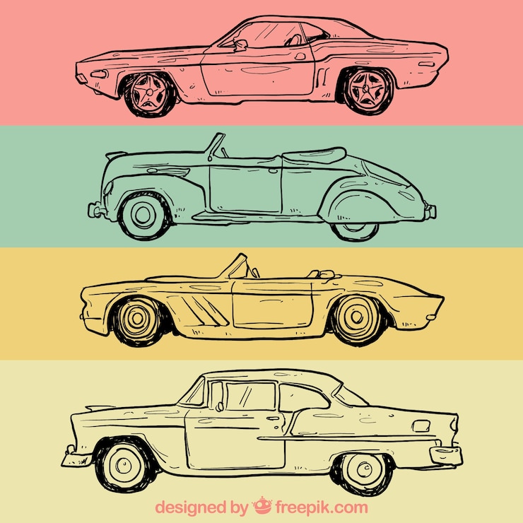 Kostenlose Vektor hand gezeichnet retro-autos