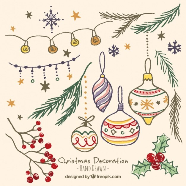 Hand gezeichnet schönen Weihnachtsschmuck im Vintage-Stil