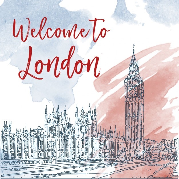 Kostenloser Vektor hand gezeichnet tinte linie skizze von london aquarell hintergrund