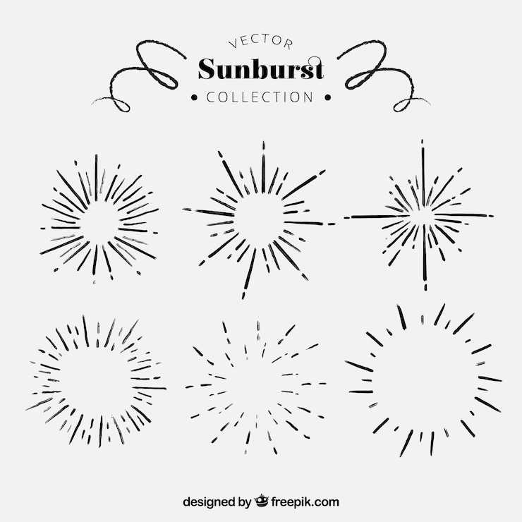 Kostenlose Vektor hand gezeichnet vielzahl von sunburst