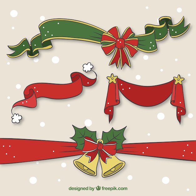 Kostenloser Vektor hand gezeichnet weihnachten geschenkbänder