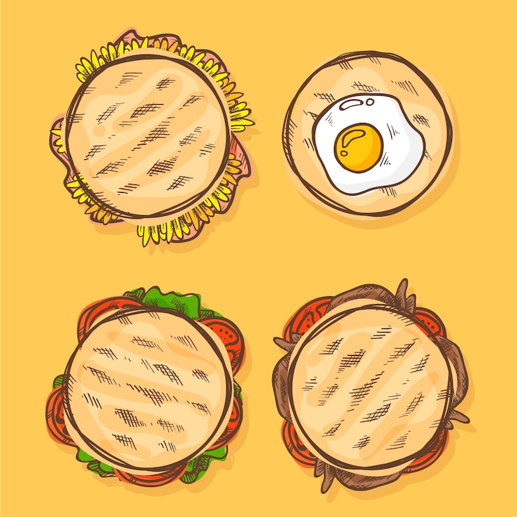 Kostenlose Vektor hand gezeichnete arepas draufsicht