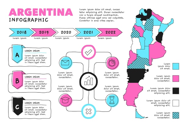 Kostenloser Vektor hand gezeichnete argentinienkarte infografik