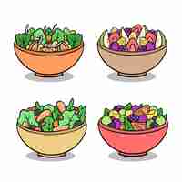 Kostenloser Vektor hand gezeichnete art der obst- und salatschüsseln