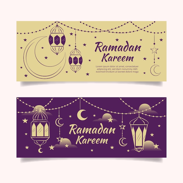 Kostenloser Vektor hand gezeichnete art ramadan banner