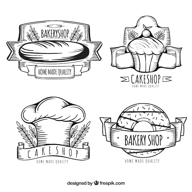 Kostenloser Vektor hand gezeichnete bäckerei shop-logo-sammlung