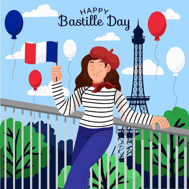 Hand gezeichnete bastille-tagesillustration