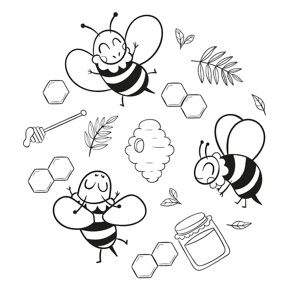 Hand gezeichnete bienenumrissillustration