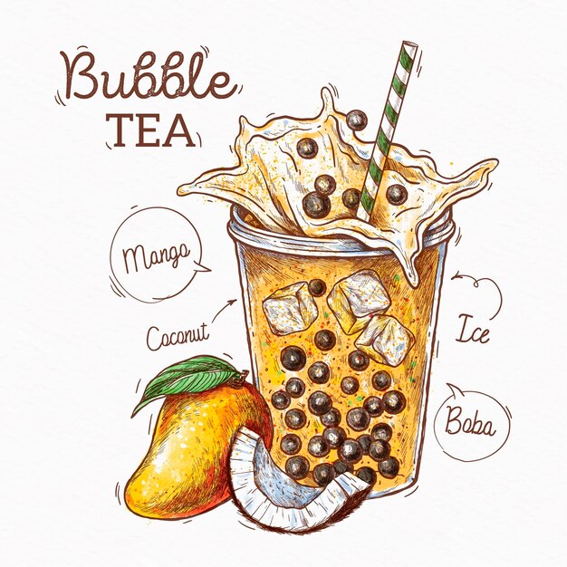 Hand gezeichnete Bubble Tea Aromen