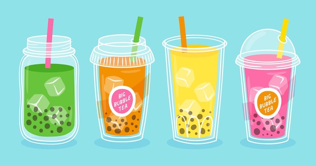 Kostenloser Vektor hand gezeichnete bubble tea-sammlung