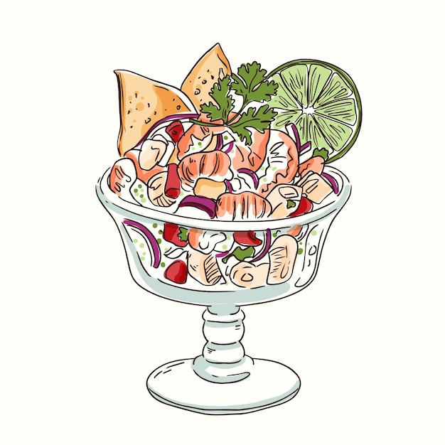 Kostenloser Vektor hand gezeichnete ceviche-illustration