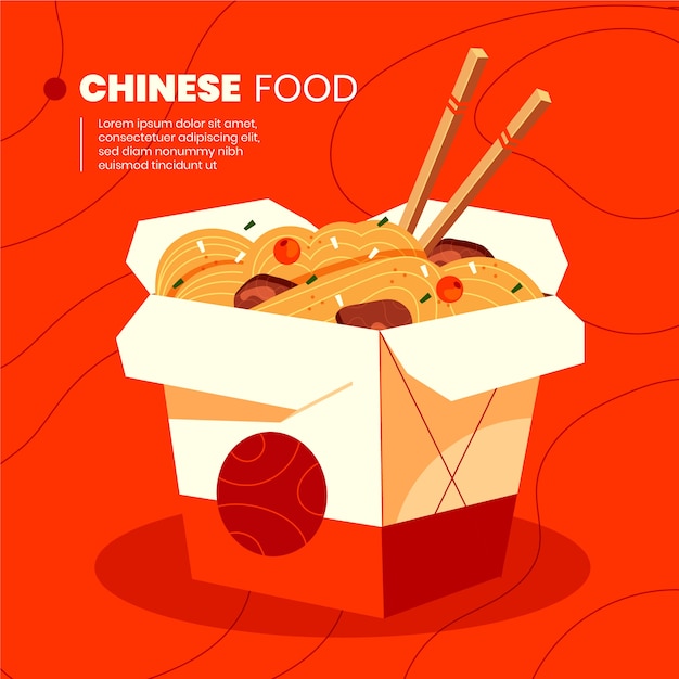 Hand gezeichnete chinesische Lebensmittelillustration des flachen Designs